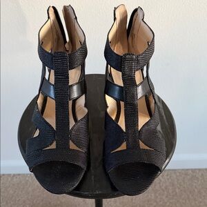 Nine West Black Small Wedge Peep Toe Sandals